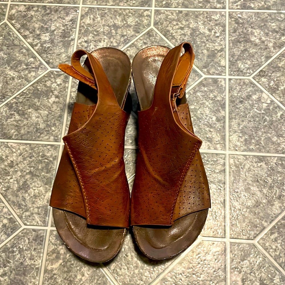 Brown wedge sandal with small pin holes